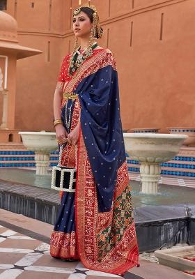 Blue Printed Georgette Saree Set