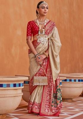Red Printed Georgette Saree Set