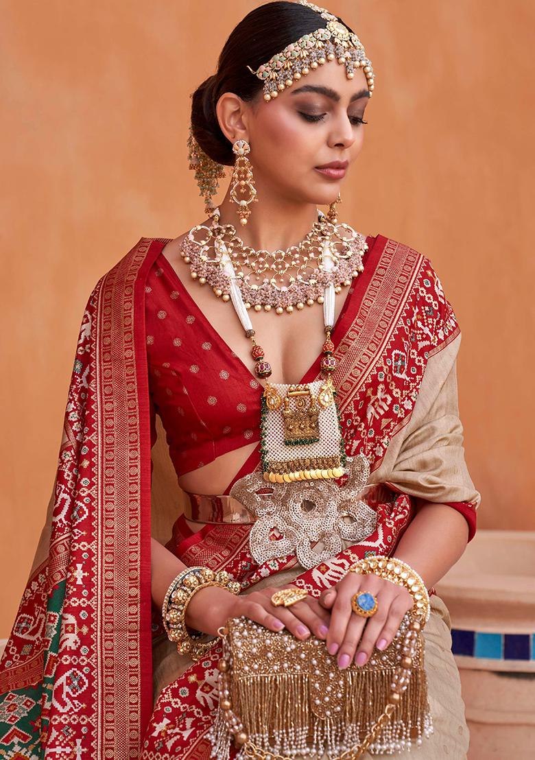 Red Printed Georgette Saree Set