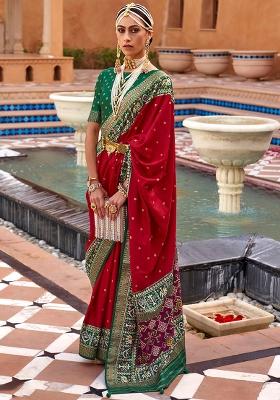 Red Printed Georgette Saree Set