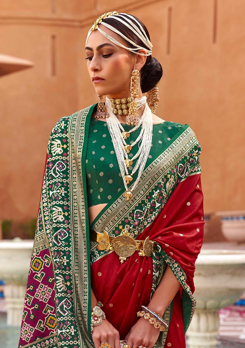 Red Printed Georgette Saree Set