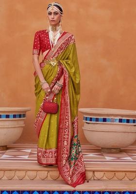 Yellow Printed Georgette Saree Set
