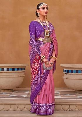 Purple Printed Georgette Saree Set