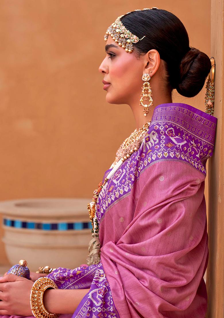 Purple Printed Georgette Saree Set