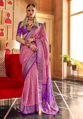 Purple Printed Georgette Saree Set