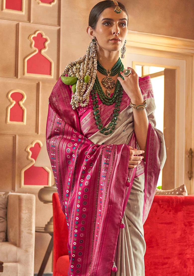 Beige Printed Georgette Saree Set