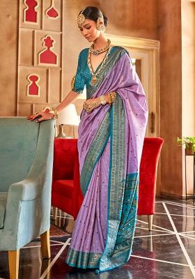 Purple Printed Georgette Saree Set