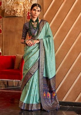 Green Printed Georgette Saree Set