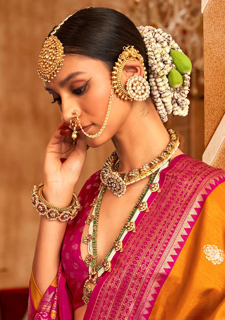 Yellow Printed Georgette Saree Set