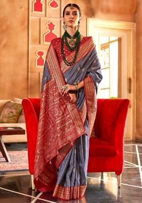 Grey Printed Georgette Saree Set