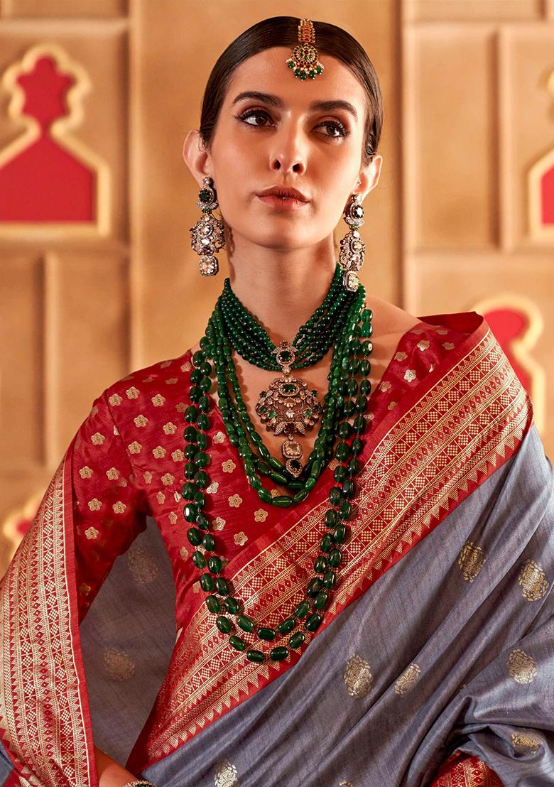 Grey Printed Georgette Saree Set