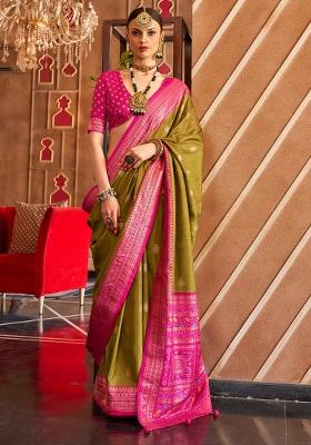 Green Printed Georgette Saree Set