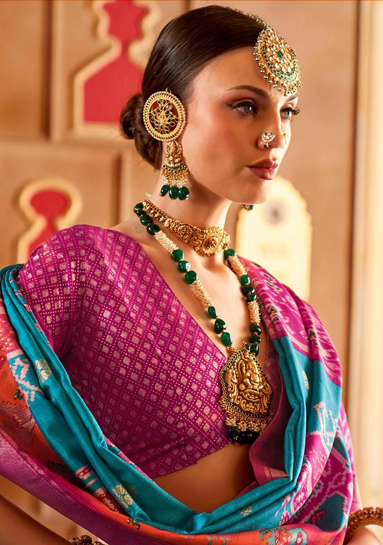 Blue Printed Georgette Saree Set