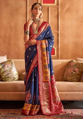 Blue Printed Georgette Saree Set
