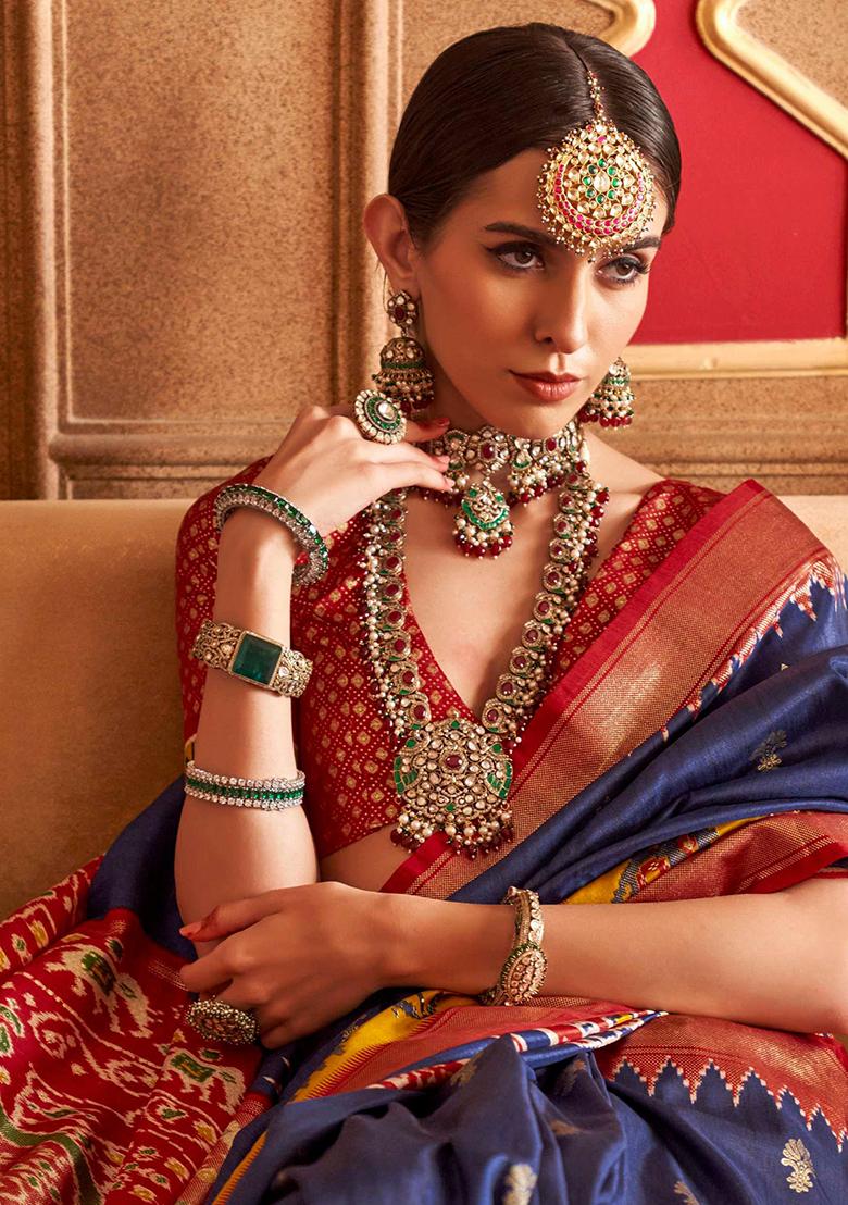 Blue Printed Georgette Saree Set