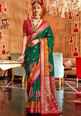 Green Printed Georgette Saree Set