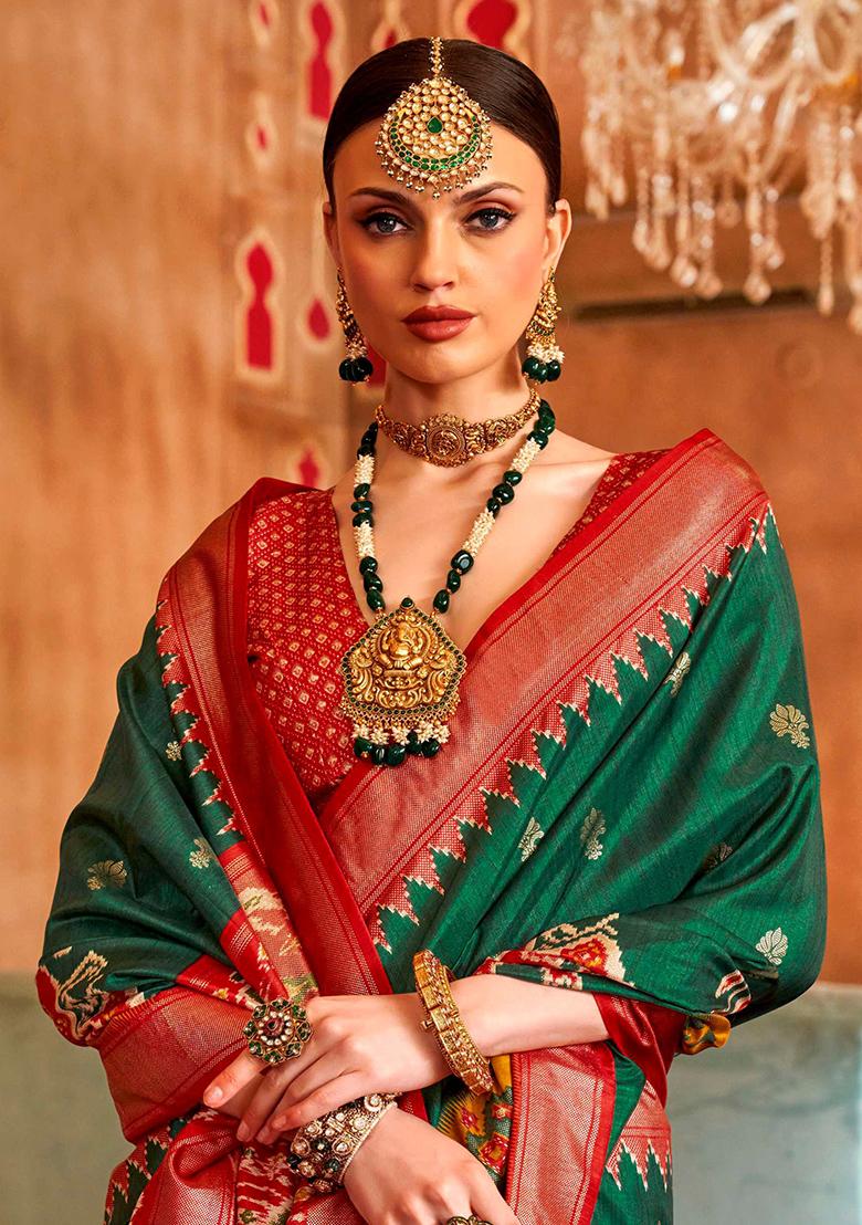 Green Printed Georgette Saree Set