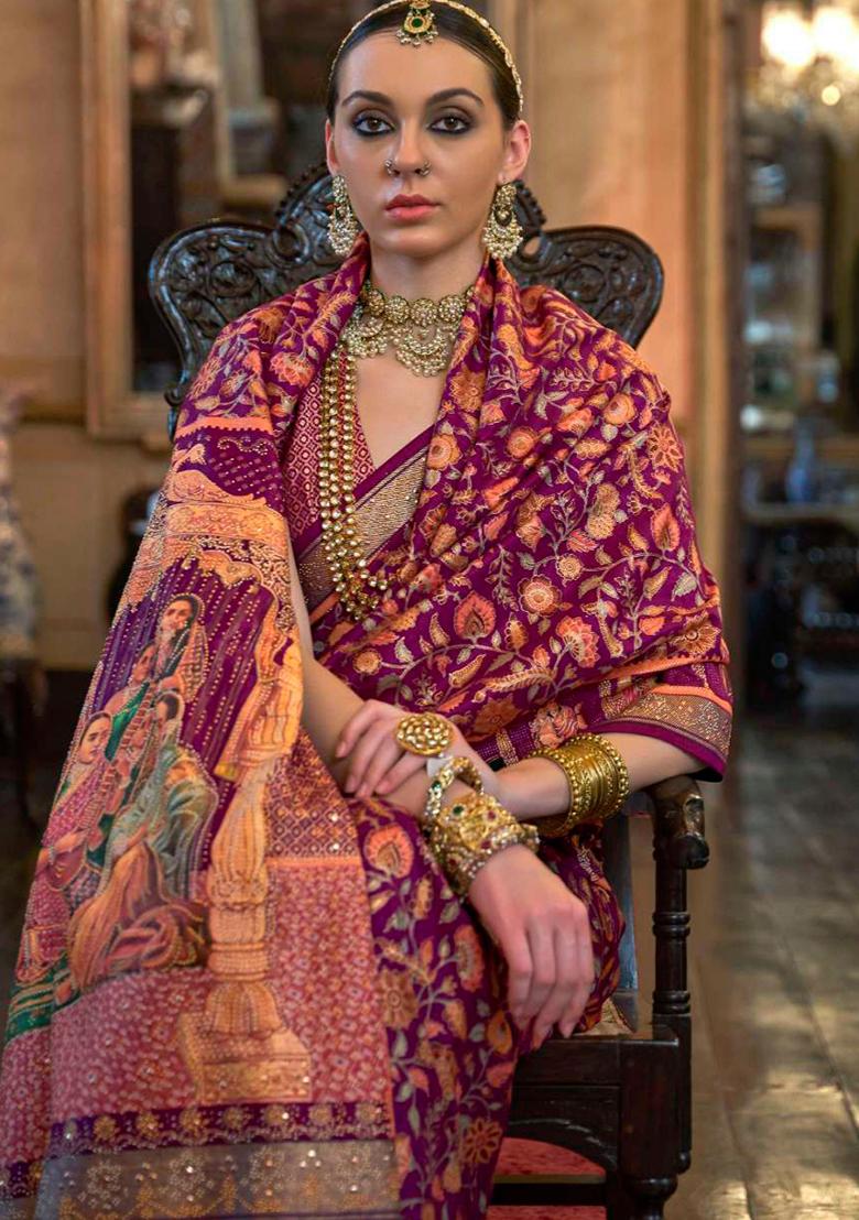 Maroon Printed Georgette Saree Set