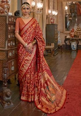Red Printed Georgette Saree Set