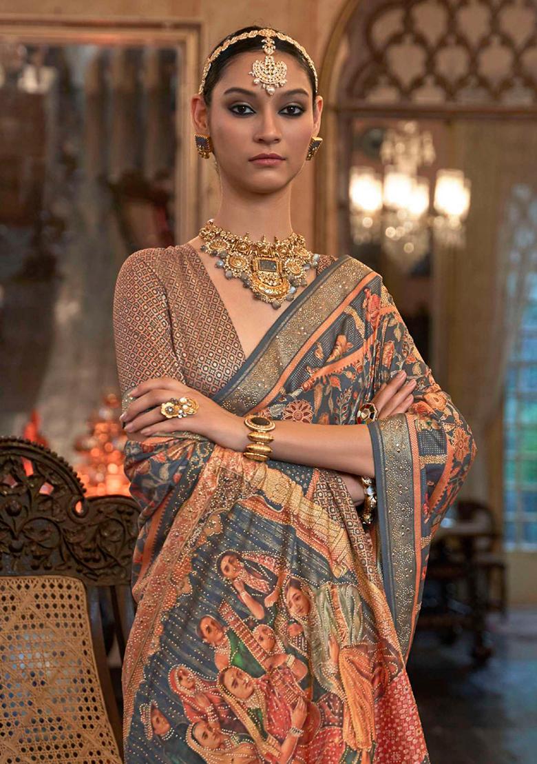 Multi Printed Georgette Saree Set