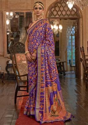 Purple Printed Georgette Saree Set