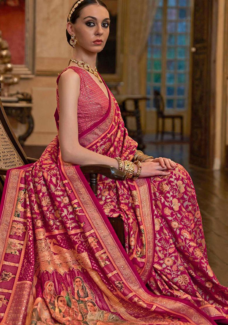 Maroon Printed Georgette Saree Set