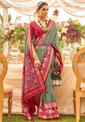 Green Printed Georgette Saree Set