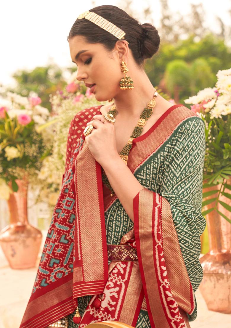 Green Printed Georgette Saree Set