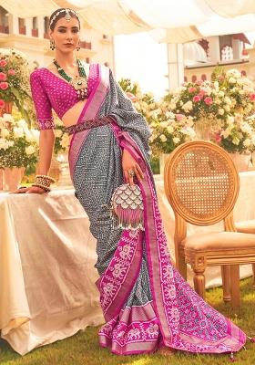 Grey Printed Georgette Saree Set