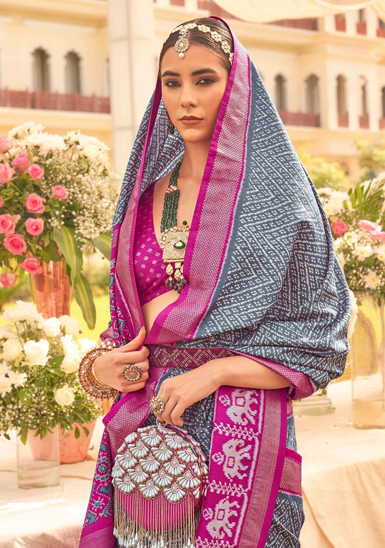 Grey Printed Georgette Saree Set