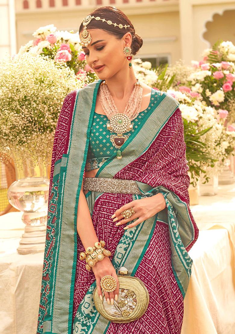 Maroon Printed Georgette Saree Set