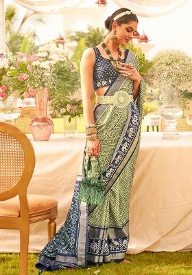 Green Printed Georgette Saree Set