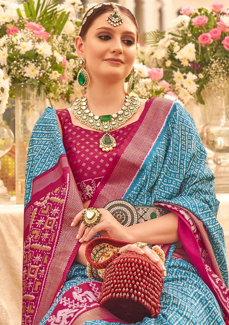 Blue Printed Georgette Saree Set