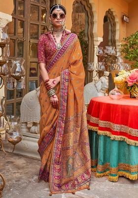 Yellow Printed Georgette Saree Set