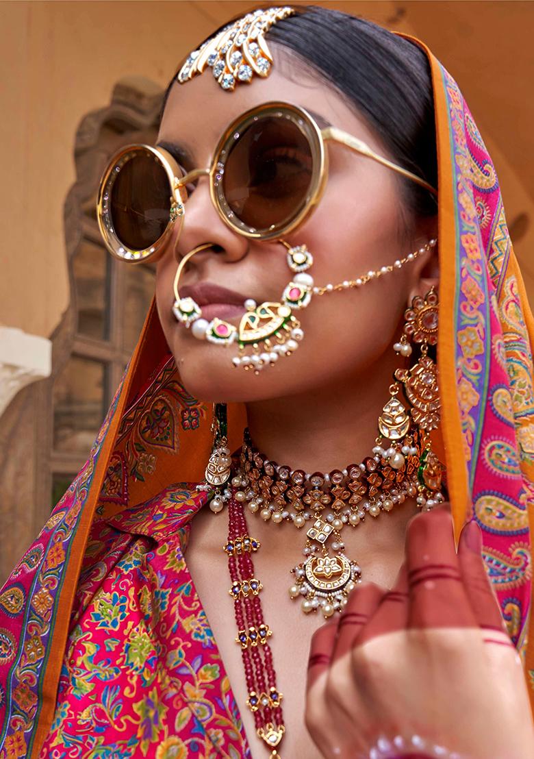 Yellow Printed Georgette Saree Set