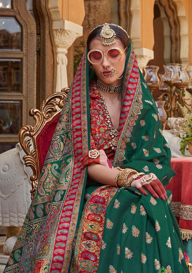 Green Printed Georgette Saree Set