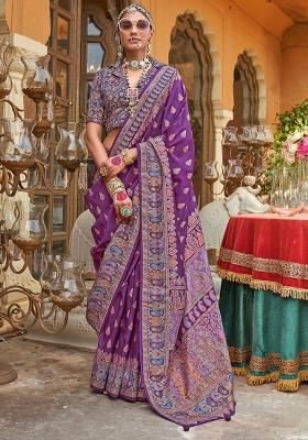 Purple Printed Georgette Saree Set