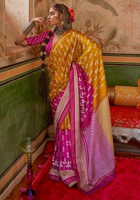 Yellow Printed Georgette Saree Set