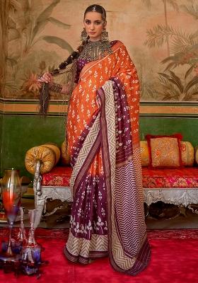 Yellow Printed Georgette Saree Set