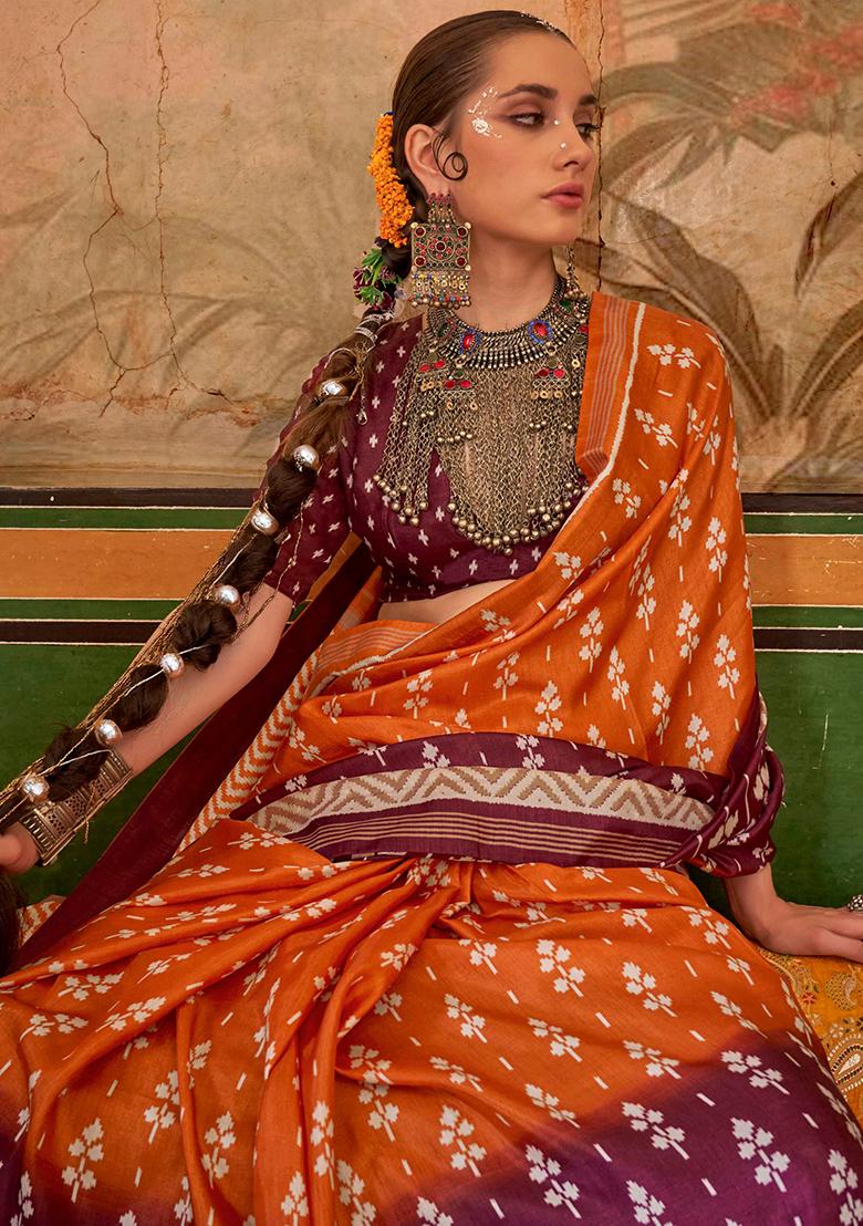 Yellow Printed Georgette Saree Set