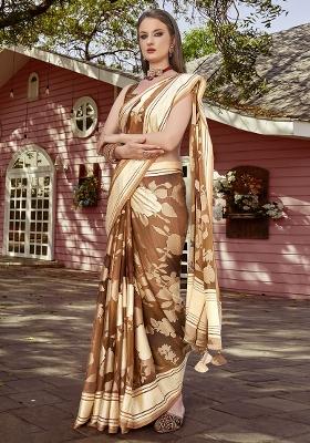 Yellow Printed Georgette Saree Set