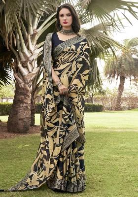 Green Printed Georgette Saree Set