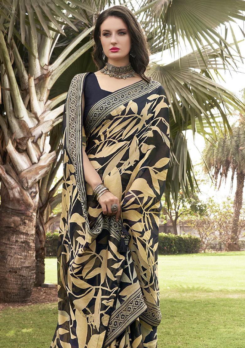 Green Printed Georgette Saree Set