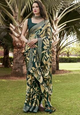 Green Printed Georgette Saree Set