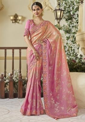 Pink Printed Georgette Saree Set