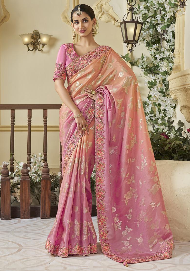 Pink Printed Georgette Saree Set