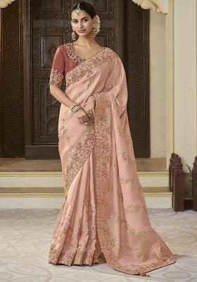 Pink Printed Georgette Saree Set