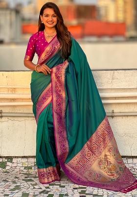 Sea Green Woven Silk Saree Set