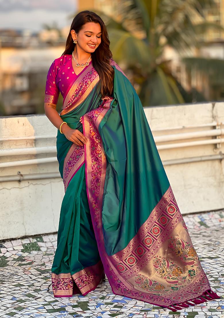 Sea Green Woven Silk Saree Set