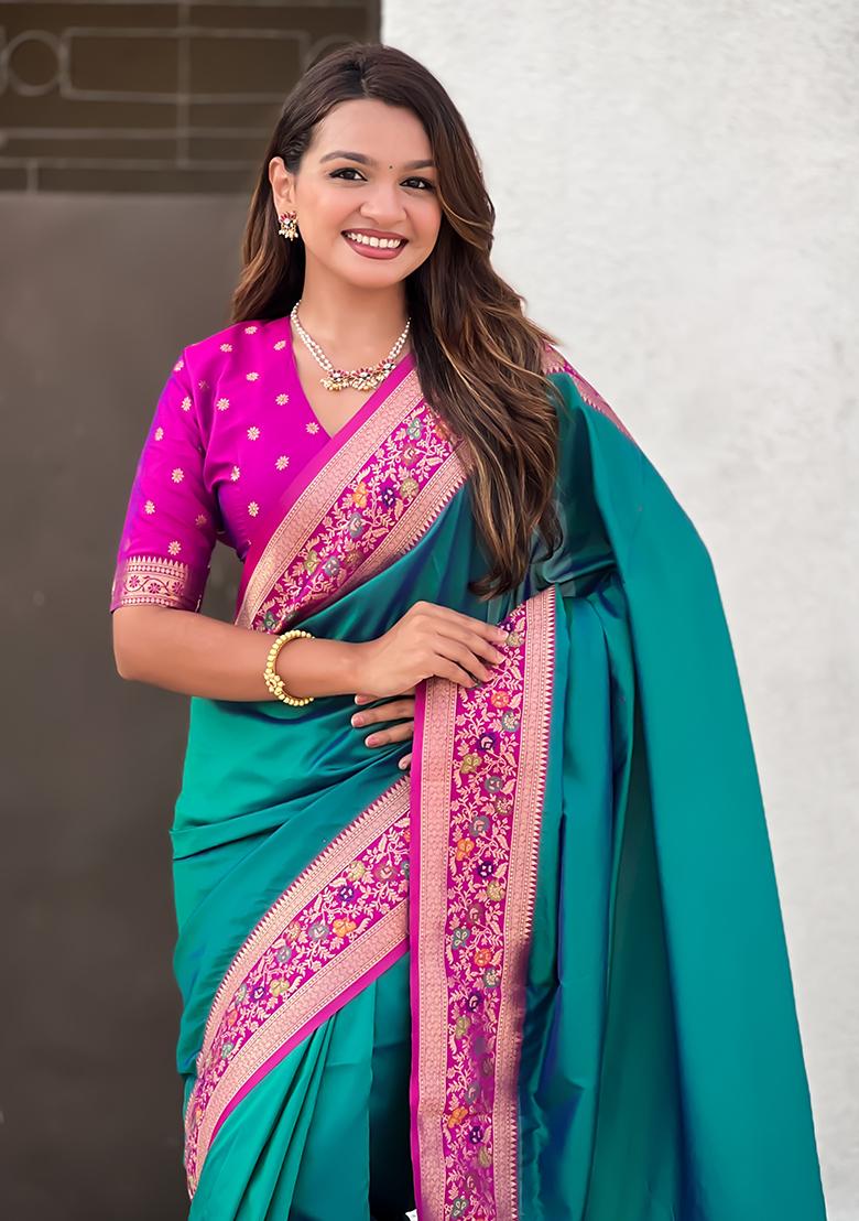 Sea Green Woven Silk Saree Set